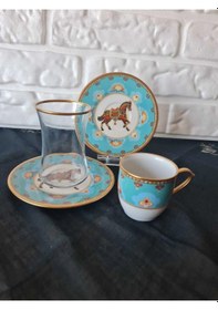 Resim Fermato 18 Parça 6 Kişilik Çay Ve Türk Kahvesi Fincanı Takımı Cavallo Serisi Renkli 