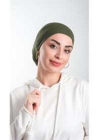 Resim Hürrem Bone Haki Pratik Hazır Geçmeli Tesettür Bone Viskon Kumaş Sade 3003_09 Haki 