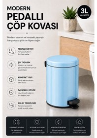 Resim Pedallı Çöp Kovası 3 Litre İç Kovalı Kapaklı Banyo Çöp Kutusu Bebek Mavisi - Elit 7003 Mavi 