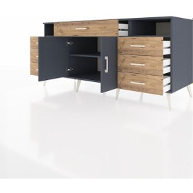 Resim Kronos Konsol 4 Raflı 7 Çekmeceli 2 Kapaklı 176x59x83 Antrasit-antrasit/çam Antrasit/çam 