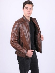 Resim New Zaya Leather Erkek Açık Kahverengi Deri Mont Hakiki Deri Açık Kahverengi 