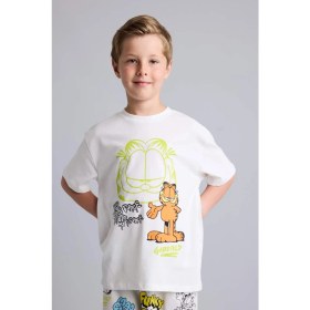 Resim DeFacto Garfield Lisanslı Regular Fit 2'li Beyaz Pijama Takımı Erkek Çocuk H8146A826HS 