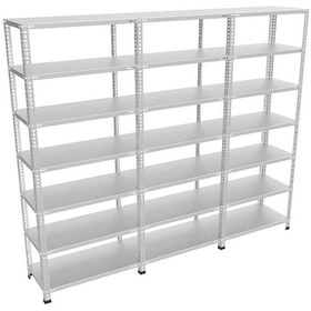 Resim Raf Burada 7 Katlı 3'lü Galvaniz Çelik Raf - Depo, Arşiv, Kiler, Dosya, Market Rafı-31x75x250 cm- 0.70 mm 