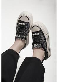 Resim Monica Kriste Bell İthal Özel Seri İnci Detaylı Kadın Spor Ayakkabı Siyah Siyah 