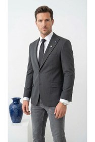 Resim Plus Scorpion Erkek Blazer Ceket Twill Puntolu Kırlangıç Yaka 2 Düğmeli Çift Yırtmaçlı Slim Fit 