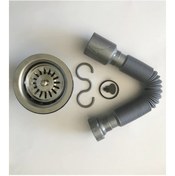 Resim Yapıtaşı Gri Körüklü Çöpmak Evye Gider Sifonu Geniş Süzgeçli 