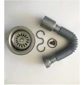 Resim Yapıtaşı Gri Körüklü Çöpmak Evye Gider Sifonu Geniş Süzgeçli 