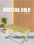 Resim Gazzini furniture Varcera Gold Sliced Bench Çapraz Metal Ayaklı Dilimli Model Hardal Puf 