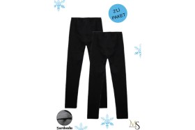 Resim Modasform Unisex Çocuk İçlik 2'li Paket Siyah Pamuk Sardonlu Termal Tayt Modeli 