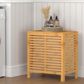 Resim 105 Litre Çift Bölmeli Bambu Çamaşır Sepeti - Renkli ve Beyaz Çamaşır Ayrıştırıcı - Çıkarılabilir Torbalı Kapaklı Kirli Sepeti (59x53x35 cm) 