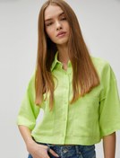 Resim Crop Gömlek Cep Detaylı Keten Viskon Karışımlı 