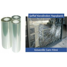 Resim reyoto Kendinden Yapışkanlı Şeffaf Cam Koruma Güvenlik Cam Filmi 70 cm 4 Metre 