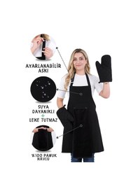 Resim Star Ayar Askılı Havlulu 4lü Mutfak Önlüğü Seti 2 Eldiven Siyah-siyah-siyah 