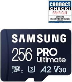 Resim Samsung PRO Ultimate microSD kart + SD adaptörü, 256 GB, akıllı telefonlar, drone ve aksiyon kamerası, UHS-I U3, 200 MB/s okuma, 130 MB/s yazma, MB-MY256SA/WW 