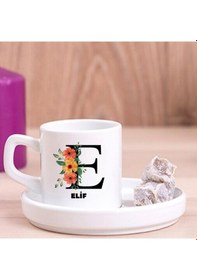 Resim Kişiye Özel Harfli Türk Kahve Fincanı Ve Altı 