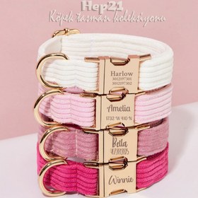 Resim Dog Collar Named Hot Pink Velvet Collar 141143 - 4pcs set / XL 