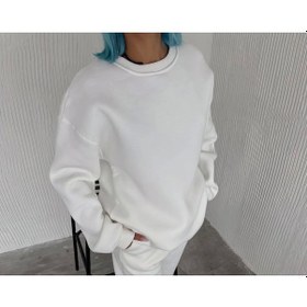 Resim Kışlık Bisiklet Yaka Üç İplik Basic Sweatshirt - Beyaz Karışık Çok Renkli 