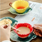 Resim Şık 3 Parça Seramik Çay Seti Kaşık, Fincan & Tabak ile - Renkli Çiçek Deseni, BPA İçermez, Sızdırmaz, Ev veya Restoran Kullanımı İçin Mükemmel 