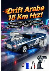 Resim Uzaktan Kumandalı Drift Arabası Rc Araba Işıklı Şarjlı 15 Km/h Hızlı Oyuncak Araba Mavi 