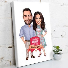 Resim Sevgililer Günü Mesajlı Karikatürlü Kanvas Tablo 