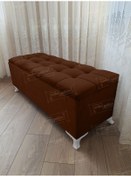 Resim Çizgi Kapitoneli Sandıklı Puf 100 Cm Beyaz Ayak Kahve 