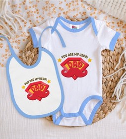 Resim Bk Kids My Hero Dad Tasarımlı Mavi Bebek Body Zıbın Ve Mama Önlüğ Çok Renkli 