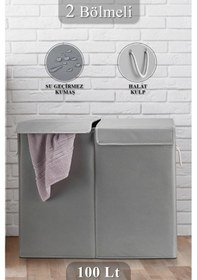 Resim Meleni Home Iki Bölmeli Mega Boy Çamaşır Sepeti - Kulplu Katlanır Banyo Kirli Çamaşır Sepeti 50 Lt + 50 Lt Diğer 