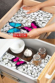 Resim Else Dekor Gri Sarı Papatyalar Kaydırmaz Raf Dolap Çekmece Örtüsü Yıkanabilir Buzdolabı Içi Matı 