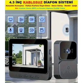 Resim Görüntülü Kablosuz 4.3 Inç Diafon Zil Sistemi(Kayıt Etme-Gece Görüş-Renkli-Konuşma-Şarjlı) 