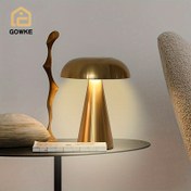 Resim 1 adet WONGIRL Modern Danish Altın Mantar Ofis Işığı, Tricolor Dokunmatik Sonsuz Karartma, USB Şarj Edilebilir Lityum Pil, Ahşap Tabanlı Metal Taban, Uyku Gece Lambası Fonksiyonu ile, Ev veya Ofis Dekoru için İdeal Hediye, Ofis Dekoru Aydınlatması | Zarif Masa Dekoru | Şık Metal Lamba, Mantar Lambası 