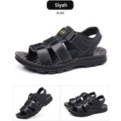 Resim Erkek Deri Sandalet, Yazlık, Nefes Alır, Rahat, Kaymaz Taban Siyah 