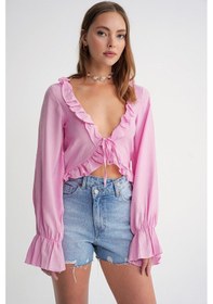 Resim Mixray 4712 Kadın Volanlı Modal Bolero Bluz Pembe 