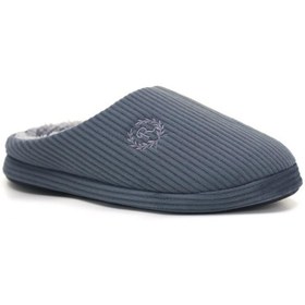 Resim soElite Kadife Önü Kapalı Nakışlı Yumuşak Tabanlı İçi Kürklü Erkek Ev Misafir Terliği Çeyiz Bohça 