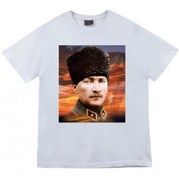 Resim Gazi Mustafa Kemal Atatürk Baskılı T-shirt BEYAZ 5XL 