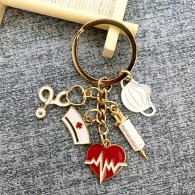 Resim 1 adet Tıbbi Temalı Çinko Alaşımlı Anahtarlık Kalp Kolye, Şırınga, Stetoskop ve Anatomik Kalp - Hemşireler ve Sağlık Profesyonelleri için Mükemmel Şükran Hediyesi, El Yapımı İşçi Aksesuarı, Hemşireye Saygı Hediyesi | Stetoskop Tasarımı | Dayanıklı Çinko Alaşımlı, Tıbbi Anahtarlık 