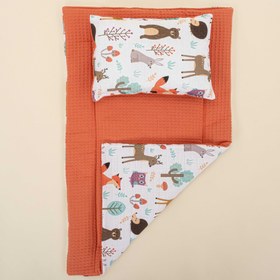 Resim Alt Açma Matı ve Yastık - Çift Taraflı - Turuncu Petek - Orman 