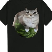 Resim Erkekler için Rahat Yazlık T-Shirt, Su Bardağı Tasarımı ile Eğlenceli Kedi - Hafif Polyester, Yuvarlak Yaka, Kısa Kollu, Eğlenceli Hayvan Deseni ile Rahat Giyim 