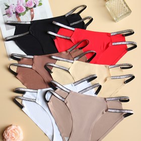 Resim Kadınlar için 6'lı Paket Glam Dikişsiz Külot, %90 Pamuk %10 Elastan, Çapraz Askılı Detaylı Düz Renk, Örgü Kumaş, Düşük Bel, Yumuşak ve Nefes Alabilen İç Giyim ve Lingerie 