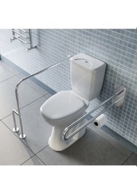 Resim Yaşlı, Hasta Ve Engelli 2 Parça Tutunma Barı Wc Kağıtlıklı Hareketli Ve Yerden Duvara Döner Ayak Gri 