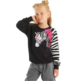 Resim Denokids Fırfırlı Zebra Kız Çocuk Siyah Sweatshirt Mint 