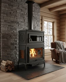 Resim Reyo Stove Salda Üç Camlı Yan Kapak Fırınlı Döküm Şömine Soba 