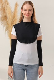 Resim Melodi Scarf Kadın Tesettür Kolluk Boyunluk Siyah Beyaz Set 4 Adet Ürün 