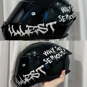 Resim 2 adet Motosiklet Kaskı Graffiti Etiketleri - Şık Siyah ve Beyaz "Neden Bu Kadar Hafif" Etiketleri, Kendi Kendine Yapışkan Vinil, Kaskları Kişiselleştirmek İçin Mükemmel, Motosiklet Aksesuarları 