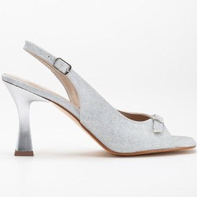 Resim Büyük Numara Kadeh Topuk Gri Kadın Topuklu Sandalet-3810 Gri 