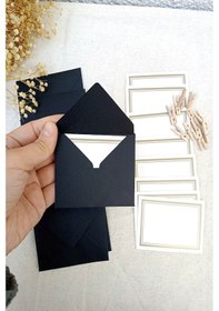 Resim Siyah 5 Adet Mandallı Zarflı Not Kartı Seti- Hediye Kartı - Tebri 