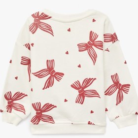 Resim Kız Bebek Fiyonk Baskılı Uzun Kollu Bisiklet Yaka Pamuklu Şardonlu Sweatshirt 