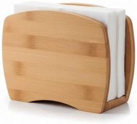 Resim Deconox Bambu Peçetelik - Doğal Ahşap Modern Peçete Tutucu | Masaüstü Dik Servis Peçeteliği | Çevre Dostu Mutfak ve Yemek Odası Aksesuarı (15x12x5.3 cm) 