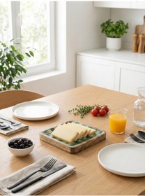 Resim Mango Yeşil Kare Desenli Ahşap Servis Tabağı Yeşil 