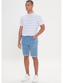 Resim Ac&Co / Altınyıldız Classics Erkek Mavı Slim Fit Dar Kesim Pamuklu Esnek Denim Şort 