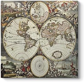 Resim Antik (1690) Dünya Haritası Tablosu 30 x 30 